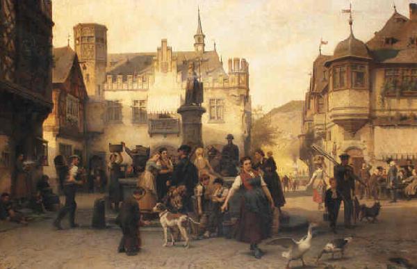 Alfred Eduard Chalon Am Marktbrunnen von Bingen France oil painting art